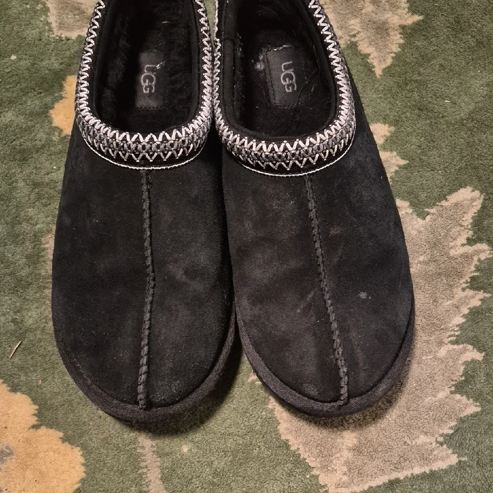 UGG Black Suede Slip-Ons with White Trim